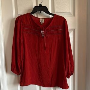 Como Vintage Dark Orange/Rust Smocked Tie Front 3/4 Sleeve Blouse